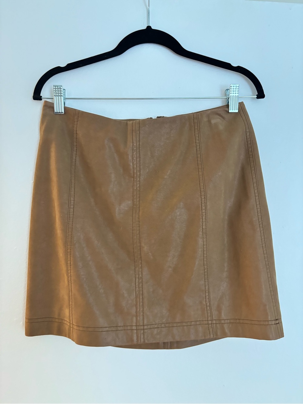 Free People Tan Faux Leather Mini Skirt